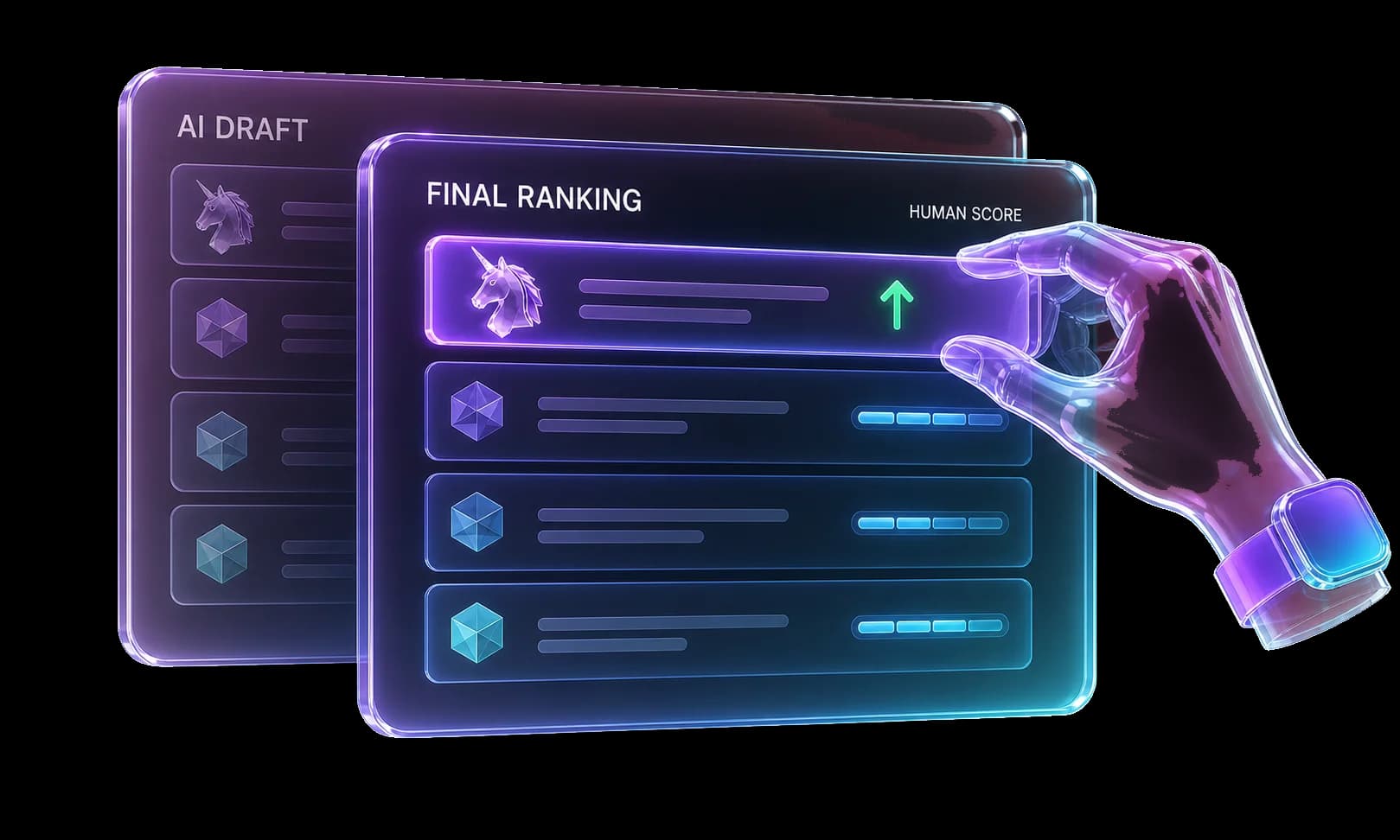 AI prepares the analysis; a human sets the final score